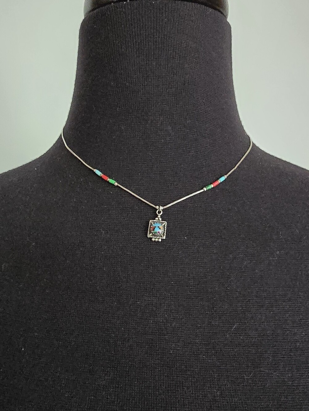 Vintage Handmade Southwest Liquid Sterling Silver Multicolor Bead Necklace 16"